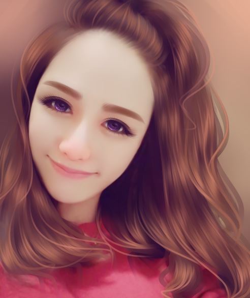 ps+sai把可爱美丽的红衣美女图片转成好看的手绘图片效果