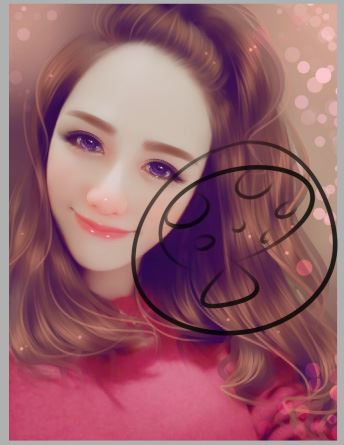 ps+sai把可爱美丽的红衣美女图片转成好看的手绘图片效果