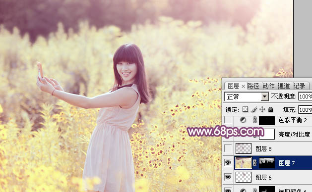 photoshop将偏暗野花中的美女图片调制出纯美的淡黄色