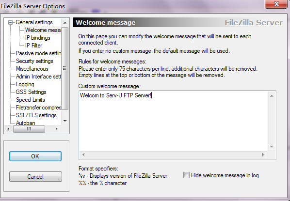 filezilla server配置欢迎信息