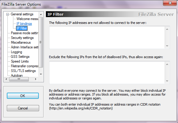 filezilla server配置过滤ip