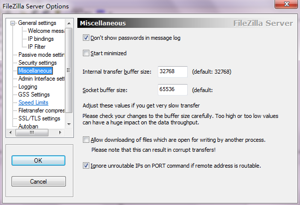 filezilla server配置杂项