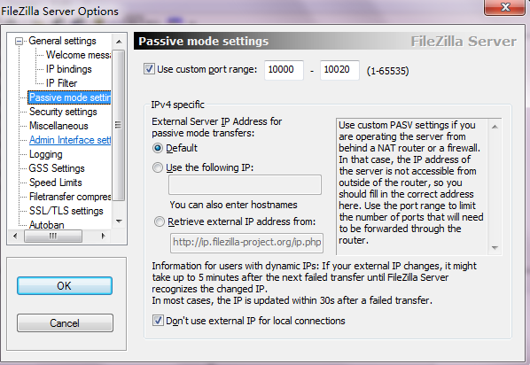 filezilla server配置被动传输模式