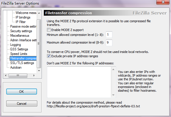 filezilla server文件传输压缩设置