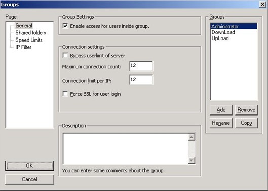 filezilla server配置组用户