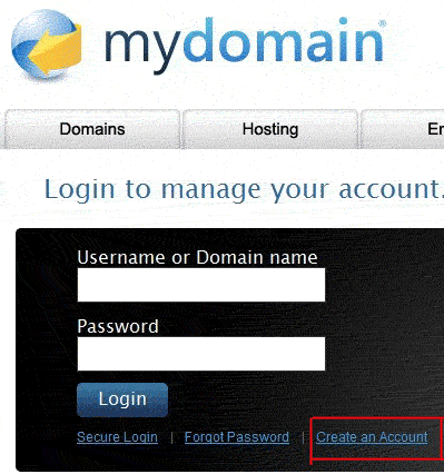 mydomain教程：注册创建mydomain.com的新帐号