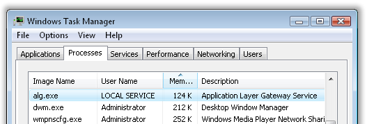 windows vista任务管理器中的alg.exe