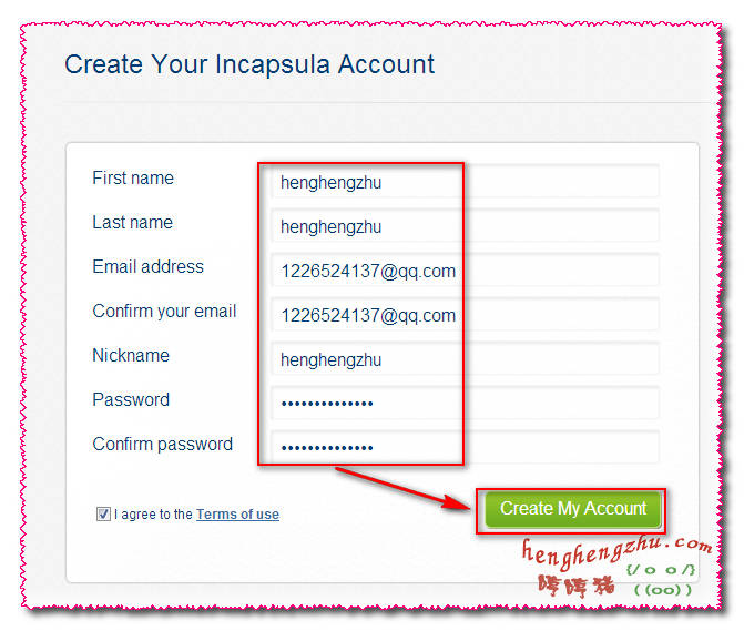 incapsula 账户简单的注册界面
