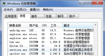 笔者windows 7系统任务管理器中的services.exe进程