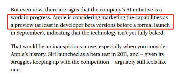 古尔曼:苹果 ios 18 的人工智能功能或将标记为测试版