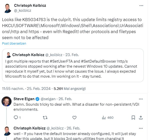 部分 win10 用户反馈安装微软 2 月更新后,第三方工具无法调整 url 关联