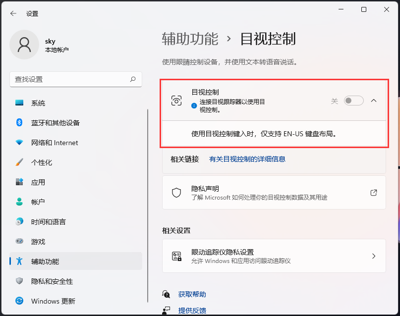 win11如何开启目视控制?
