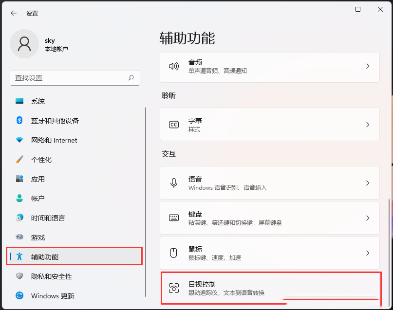 win11如何开启目视控制?