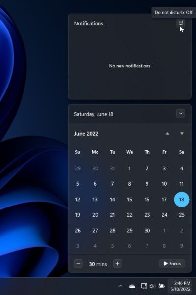 win11 22h2中新功能：请勿打扰和焦点会