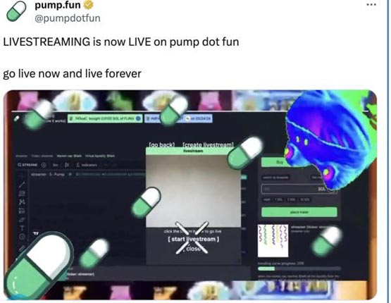 带货模因币！solana的meme币发行平台pump fun推出直播功能