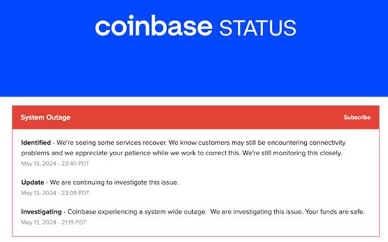 coinbase遭遇全面系统故障！官方：用户资金安全无虞