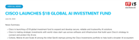 思科启动 10 亿美元 AI 基金,投资人工智能初创公司