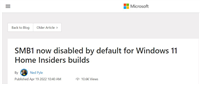 Win11即将禁用30多年历史的SMB1传输协议