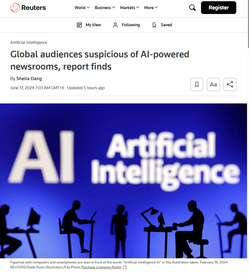 路透社报告:消费者对 ai 创建的新闻内容持疑,近六成民众对虚假信息感到担忧