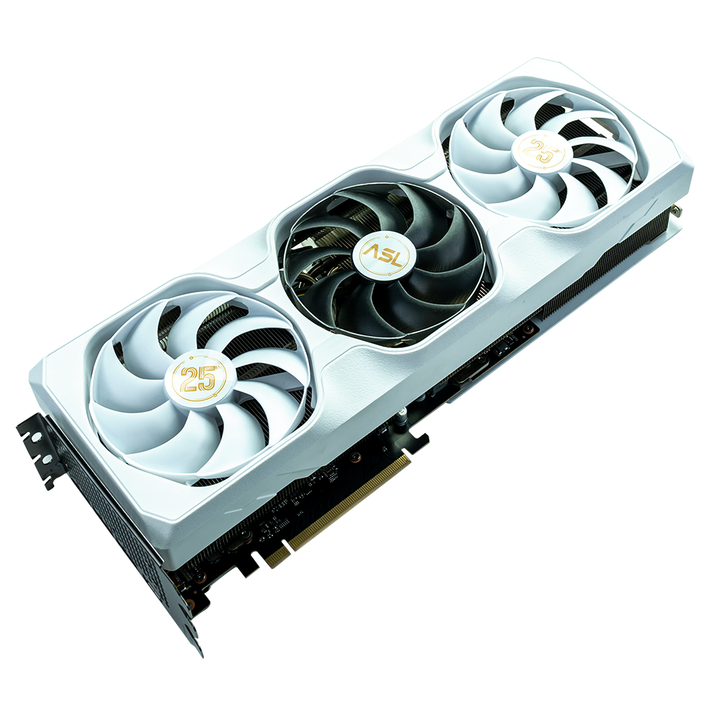 翔升推出旗下首款 rtx4080 super 显卡“战神”,25 周年纪念设计 显卡正面图(斜向)