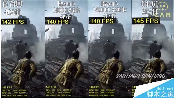 1299元4核amd ryzen 5 1400抢先游戏测试:对比7代i5
