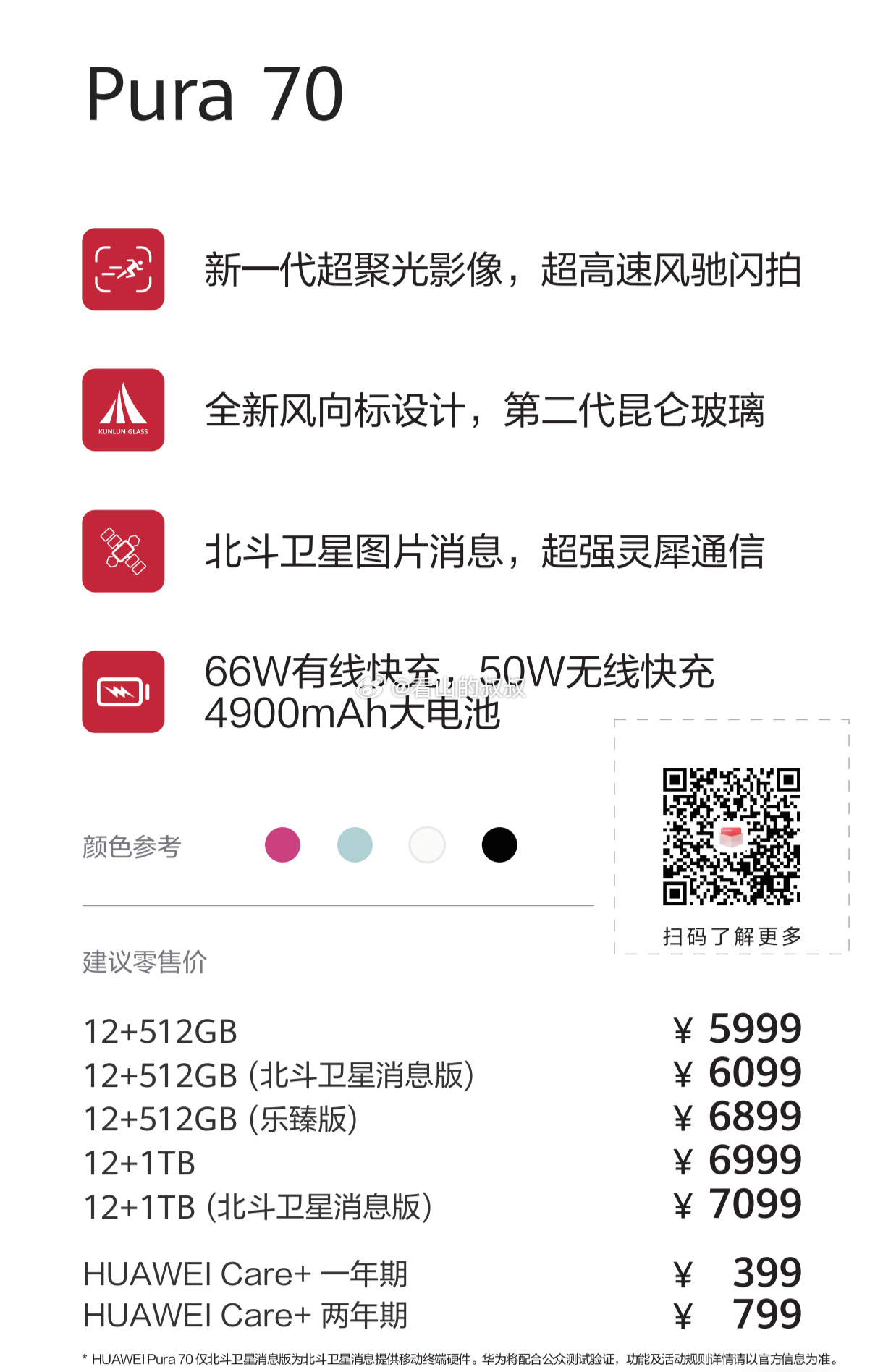 贵 100 元,华为 pura70 北斗卫星消息版手机售价曝光:12+512gb 售价 6099 元
