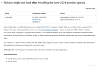 微软承认 Win11 KB5039302 更新会导致任务栏无法加载