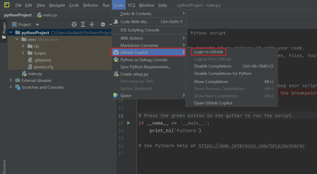 pycharm 中的“工具”部分