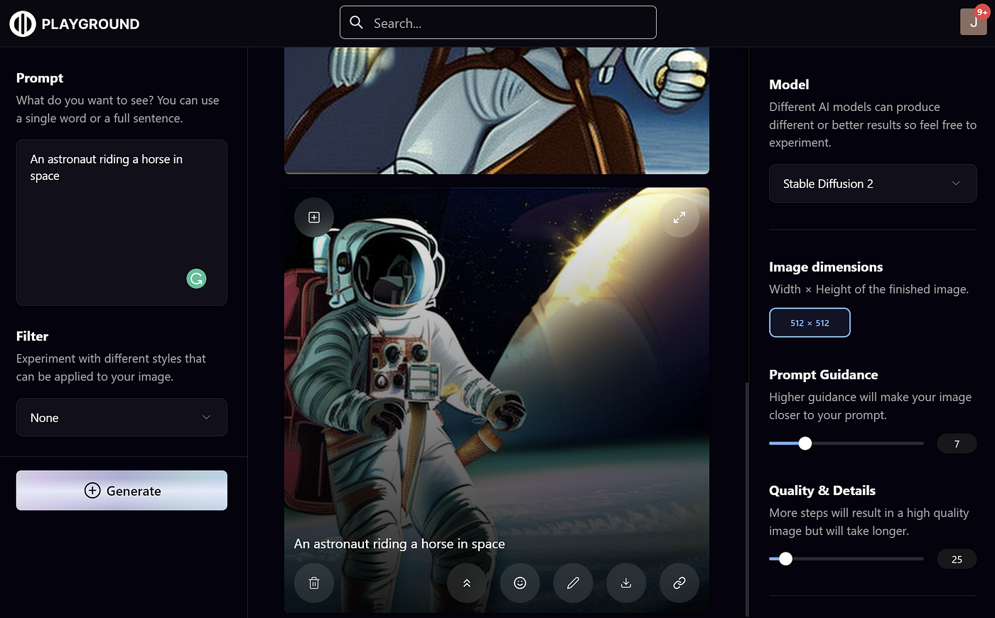 playground ai dashboard with stable diffusion 2.0