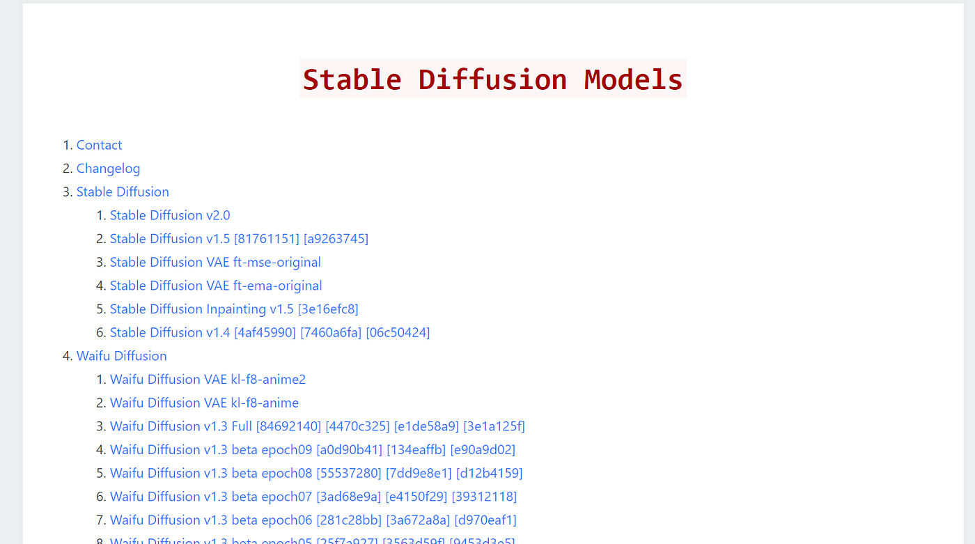 stable diffusion list of models on rentry