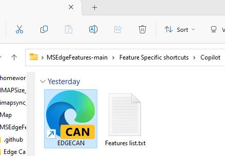 edge canary shortcut