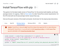 Tensorflow找不到GPU：tensorflow 2.11.0版本开始，在windows上不再支持GPU