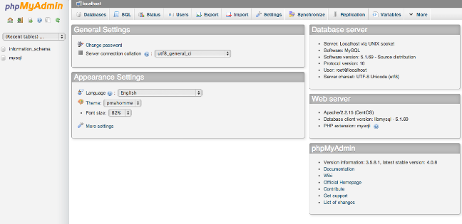 phpmyadmin 主界面