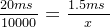 eq?%5cfrac%7b20ms%5cfrac%7b%7d%7b%7d%7d%7b10000%7d%3d%5cfrac%7b1.5ms%5cfrac%7b%7d%7b%7d%7d%7bx%7d