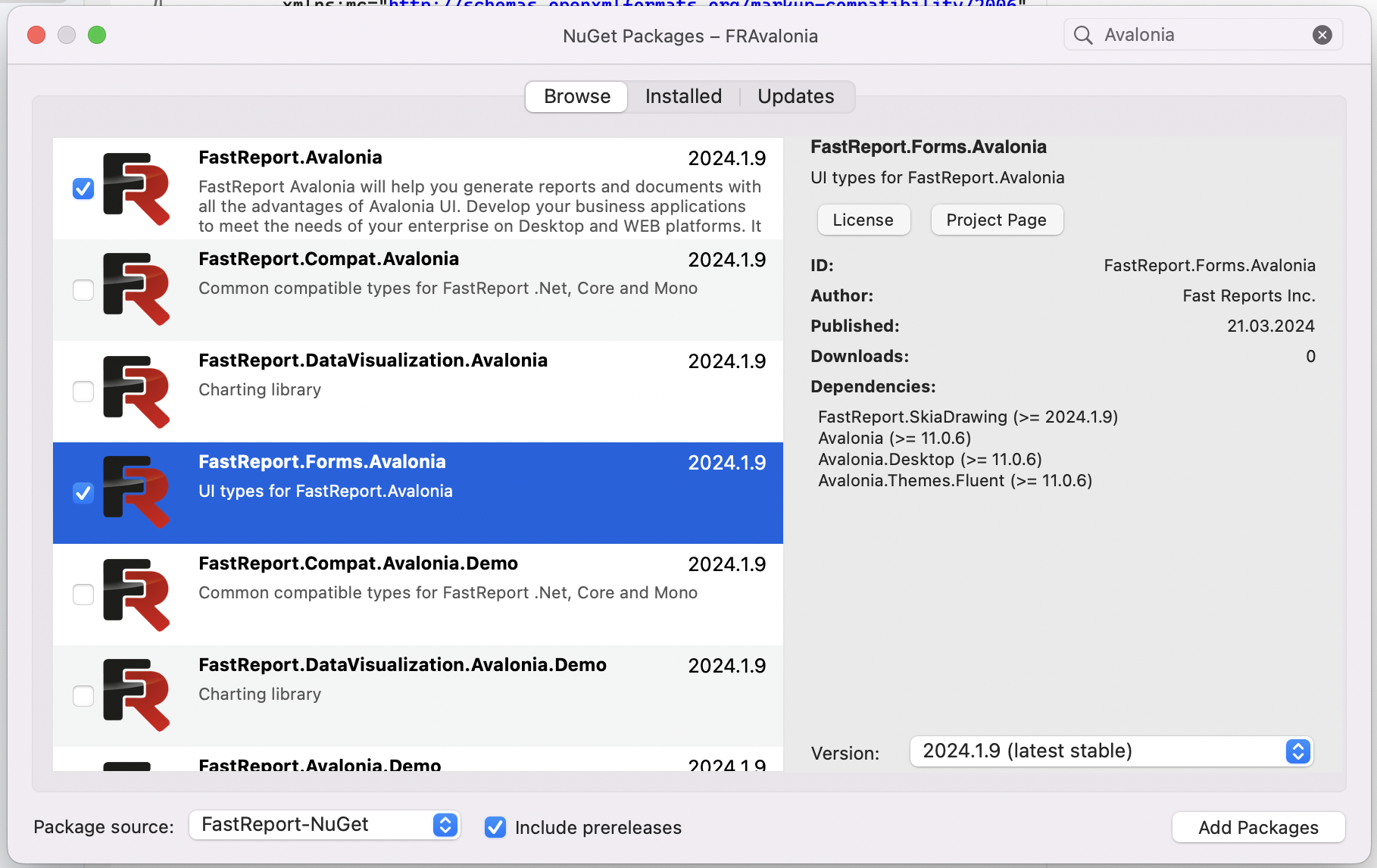 连接 fastreport nuget 包