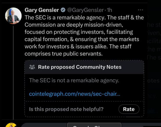 doge部门负责人马斯克回应gary gensler辞职：sec的工作效率不佳