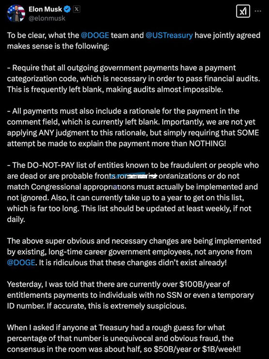 马斯克doge已帮美国省下367亿美元！coinbase ceo：财政收支必须上链