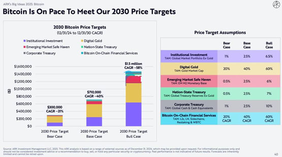 方舟big ideas 2025：比特币2030年最少30万美元！稳定币与区块链大发展
