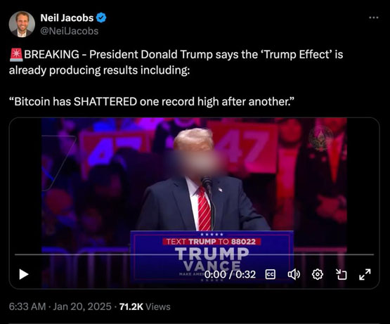 特朗普邀功比特币连创新高皆因特朗普效应！比特币杂志开喷trump币