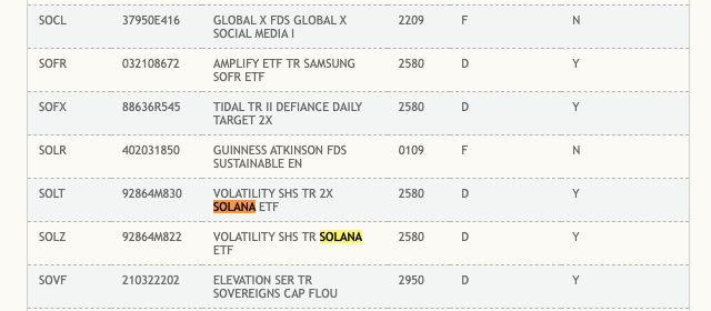 美国dtcc列入2档sol期货etf！现货etf也不远了？