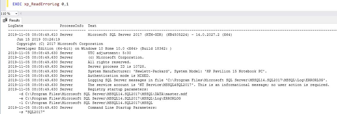 read sql server error log