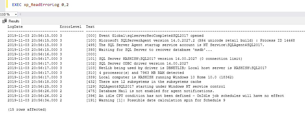 read sql server agent log